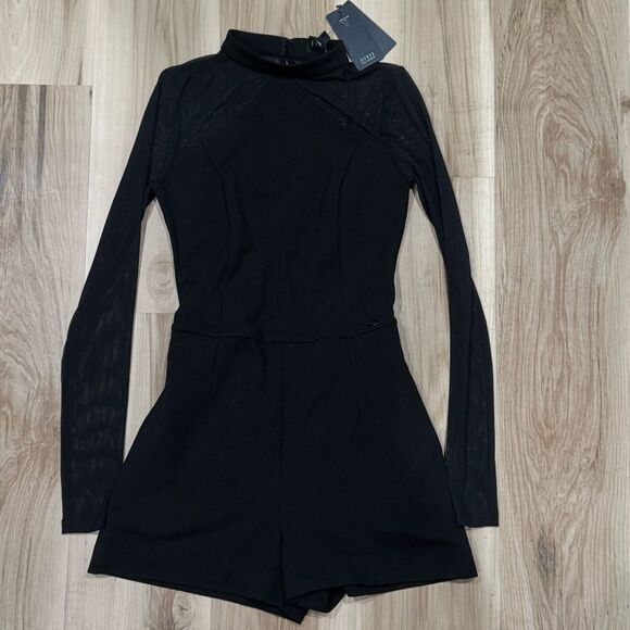 NEW Guess Mesh Long Sleeve Black Mock Neck Romper Women’s XS - Picture 2 of 5